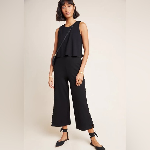 Anthropologie Freya Scalloped Jumpsuit Black Size 0